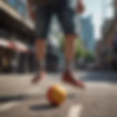 A vibrant display of a hacky sack in motion, showcasing skillful footwork.