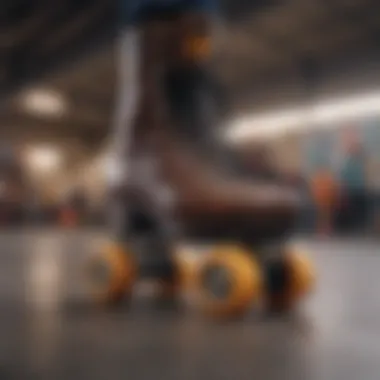 High top quad roller skates in action on a roller rink