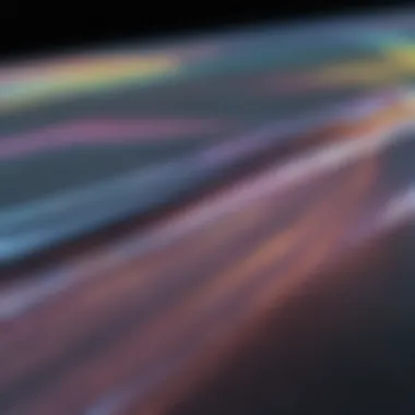 Close-up of hologram fabric reflecting light and colors