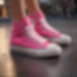 Vibrant Pink Hightop Converse on a Skateboard