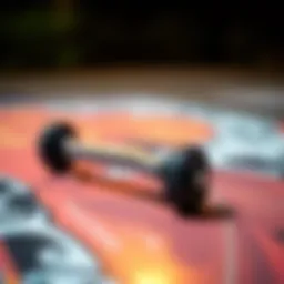 Close-up view of a high-performance skate truck showcasing its unique design features.