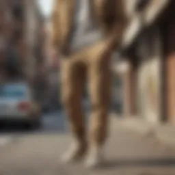 Khaki cargo sweatpants showcased in urban skateboarding setting