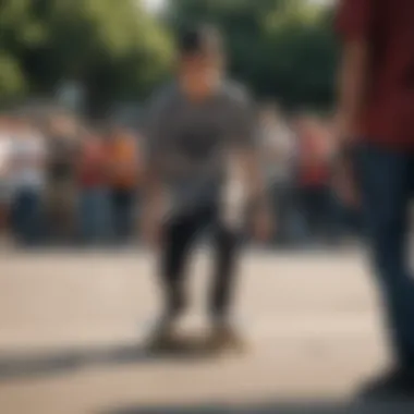 A group of skaters discussing the emotional impact of losing their boards.