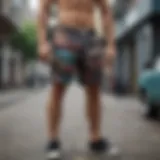 Abstract artistic depiction of lurking class swim trunks in urban setting