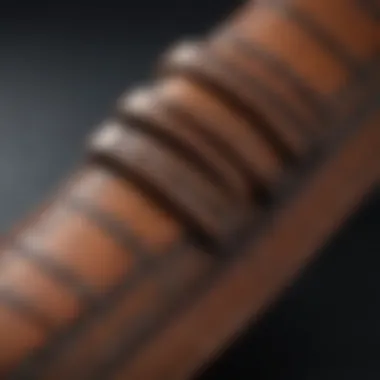 Close-up of a high-quality leather seat belt belt with intricate stitching