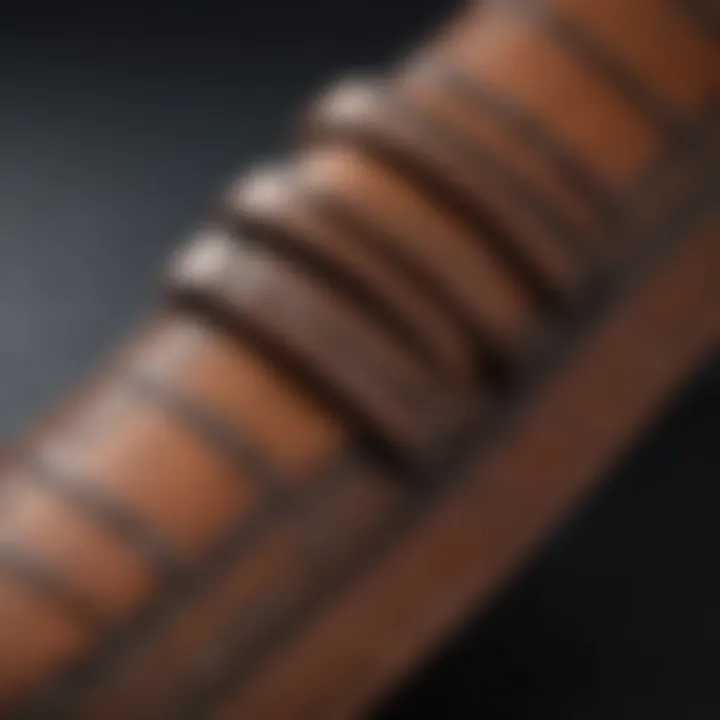 Close-up of a high-quality leather seat belt belt with intricate stitching