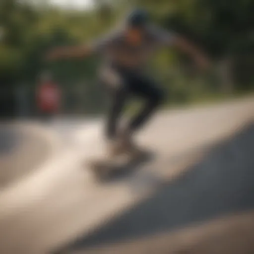 Skateboarder gracefully navigating through a curved ramp