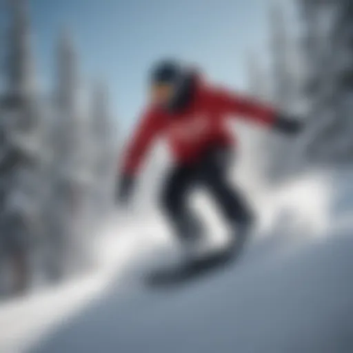 Snowboarder carving through fresh powder