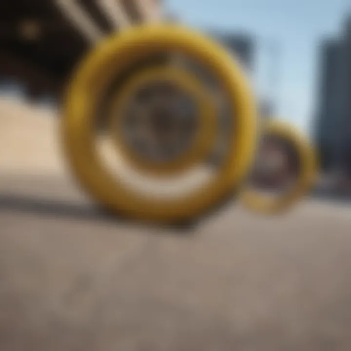 Close-up shot of yellow wheels in motion capturing speed and agility