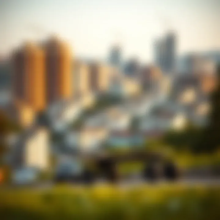 An ownboard electric skateboard parked against a backdrop of a sustainable city.