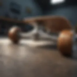 A close-up view of skateboard trucks showcasing their intricate design