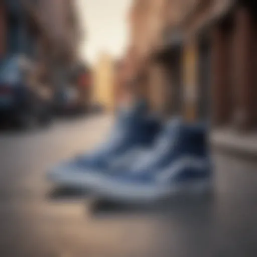 Navy hi top Vans in urban setting