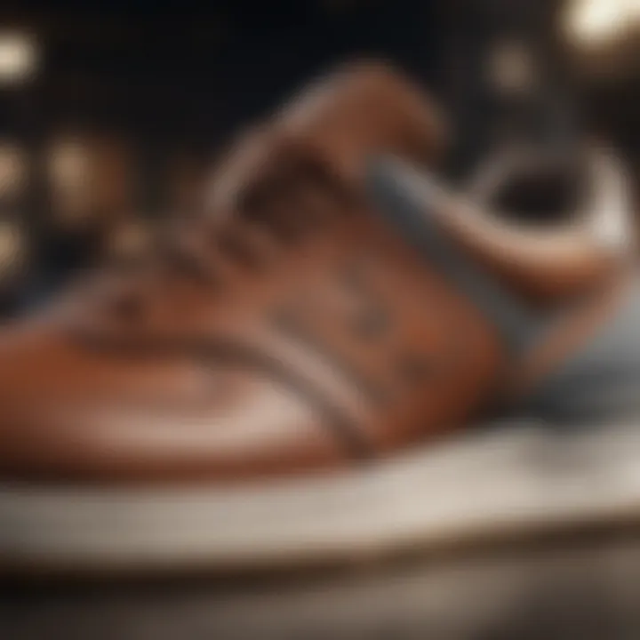 A close-up view of New Balance hard sole shoes showcasing the intricate design and branding.