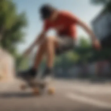 Skateboarding in Style A skateboarder in Nike Essential Woven Shorts demonstrating agility and style on the board