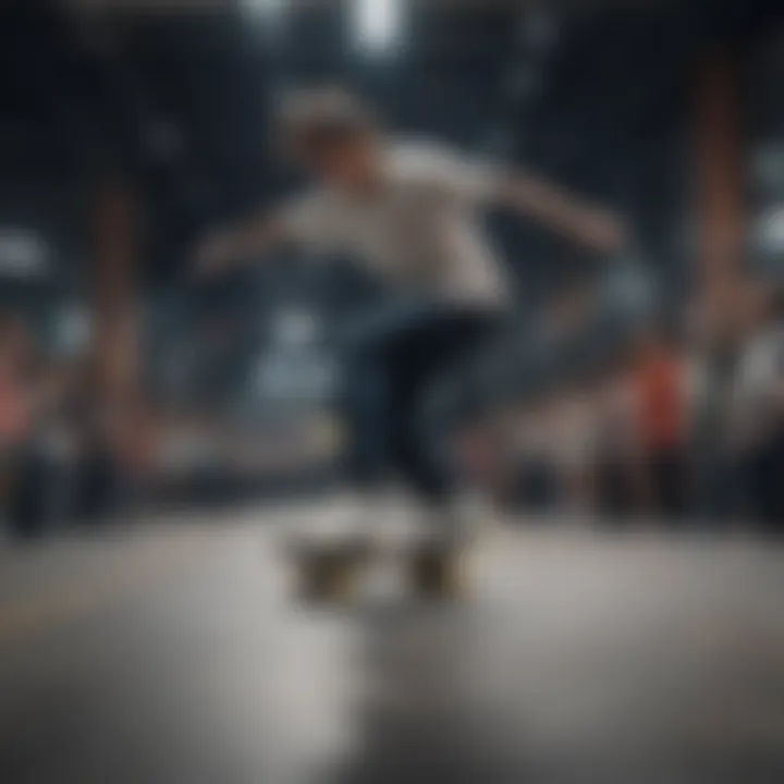 Dynamic skateboarding scene at Nike Fashion Show Mall showcasing diverse styles and skills.