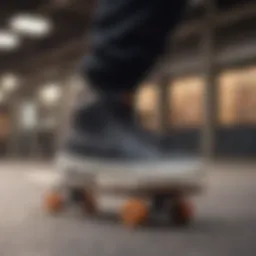Dynamic skateboarding action showcasing Nike shoes in motion