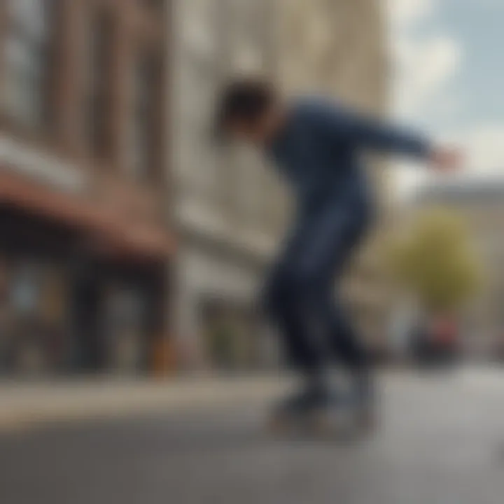 A group of skaters showcasing different styles of Nike skater pants in an urban setting