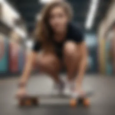 A female skater showcasing her personalized skateboard deck