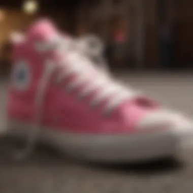 Craftsmanship of Pink Converse Close-up of the Pink Converse detailing highlighting craftsmanship and design.