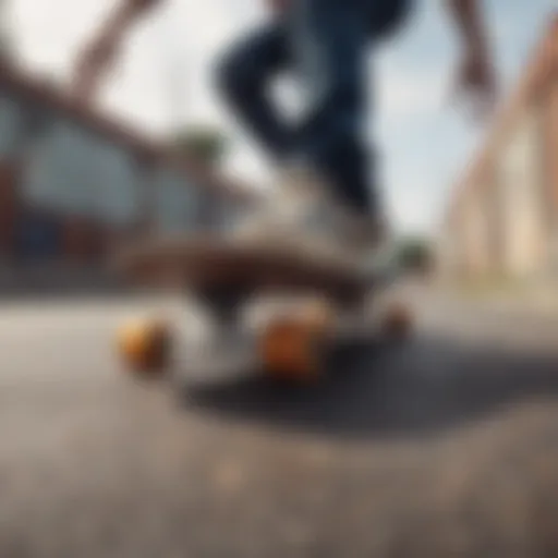 A dynamic skateboarding maneuver showcasing skill and creativity