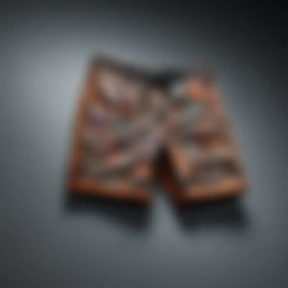 Abstract design of printed board shorts with intricate patterns