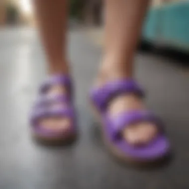 Close-up of Purple Slide Sandals in Action