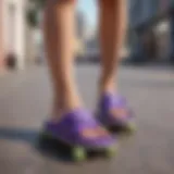 Vibrant Purple Slide Sandals on a Skateboard