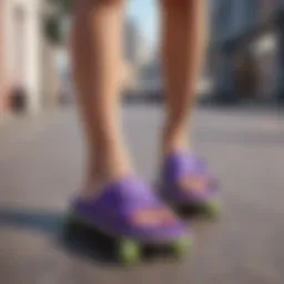 Vibrant Purple Slide Sandals on a Skateboard