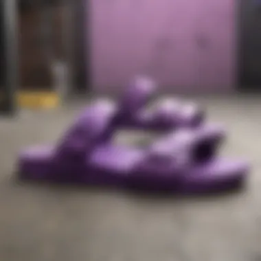Purple Slide Sandals: A Stylish Fusion with Skateboarding Attire Purple Slide Sandals Stylishly Paired with Skateboarding Gear