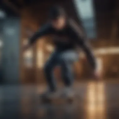 Skateboarder wearing a fitted sweatshirt while performing a trick