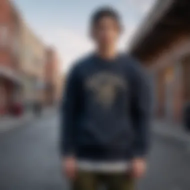 Trendy skateboarder in an urban setting showcasing casual sweatshirt style