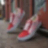 Iconic red and white check Vans against urban backdrop