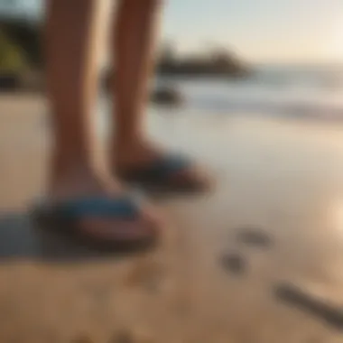 Elegance by the Seashore Feet adorned in stylish Reef flip-flops in a beach setting