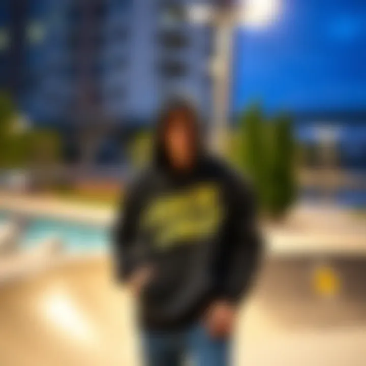 Santa Cruz Skate Hoodie in Urban Skate Park Environment A skater wearing the Santa Cruz Skate Hoodie in an urban skate park setting