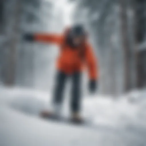 Snowboarder navigating through powder snow