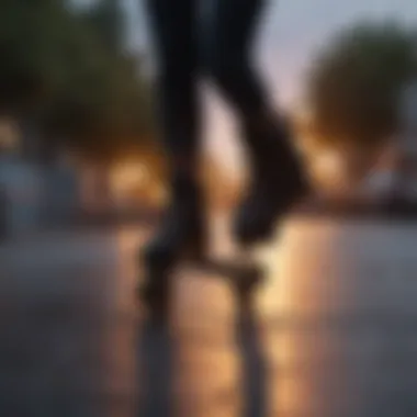 Silhouette of a person enjoying roller skating outdoors at dusk