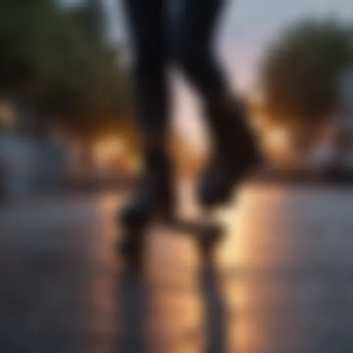 Silhouette of a person enjoying roller skating outdoors at dusk