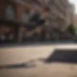 Skateboarder performing a kickflip in urban setting