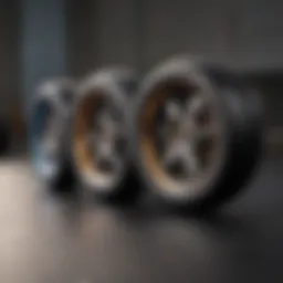 A close-up view of high-performance skate wheels showcasing their design and material