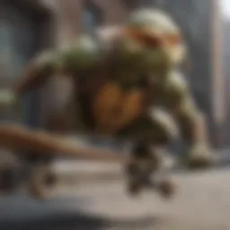 Skateboarding Ninja Turtle on Half-Pipe