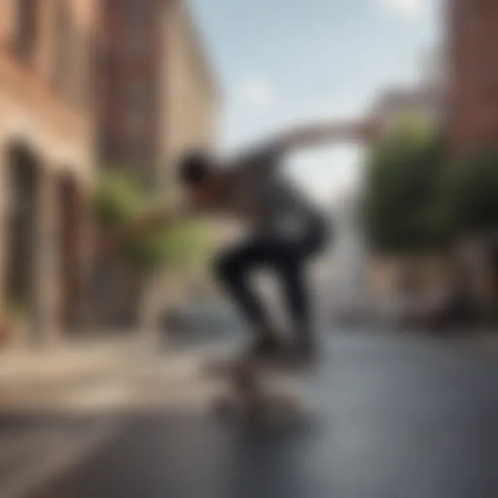 Skateboarder adjusting clothing for better range of motion