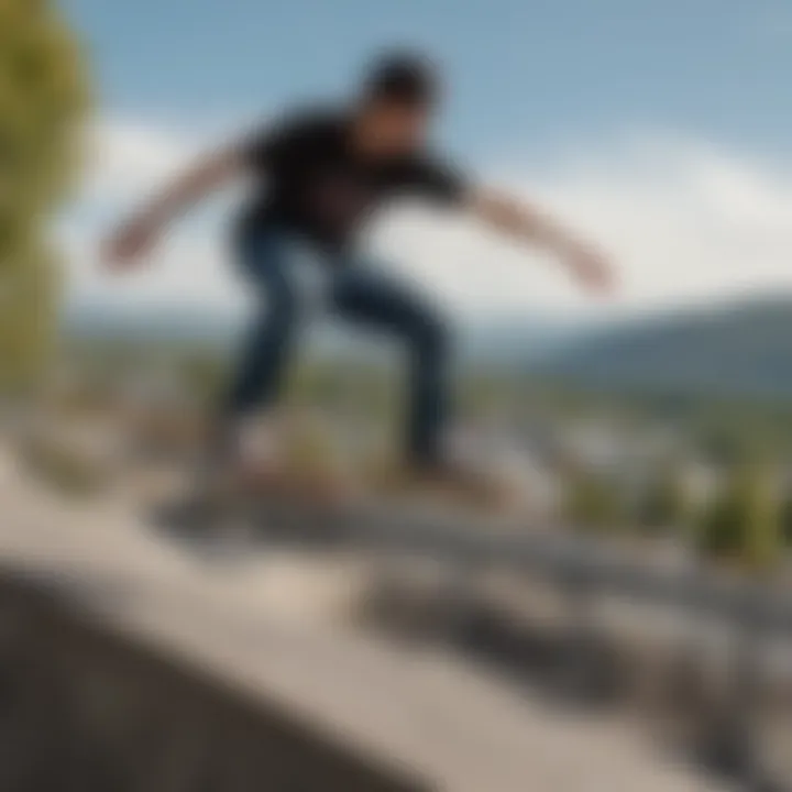 Skateboarder performing a daring grind on a handrail at Diamond Center Anchorage