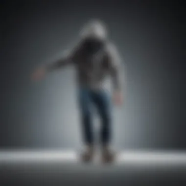 Intriguing Skateboarding Style: Full Zip-Up Hoodie Trick Skateboarder performing a trick with full zip-up hoodie covering face