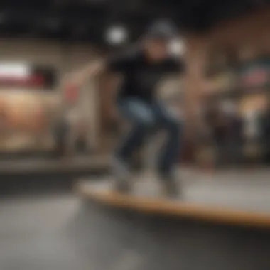 Thrilling Skateboarding Stunts at Vans Southpark Skateboarder performing an impressive trick at Vans Southpark