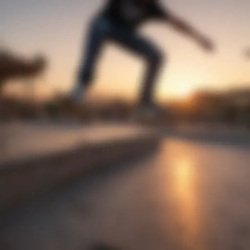 Skateboarder performing a kickflip at sunset