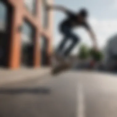 Skateboarder performing a kickflip at Stonewood Center