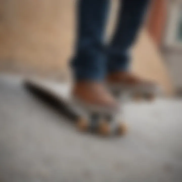 Skateboarder's feet in action on a ramp