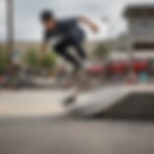 Skateboarder performing a kickflip at Tanger Outlet Locust Grove GA