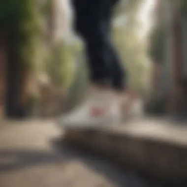 Skateboarding with Nike Blazer-Inspired Shoes Skateboarding scene featuring Nike shoes that resemble blazers.