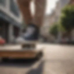 Skateboarder performing a kickflip in stylish shoes